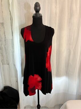 Women's Black Tank Top with Red Floral Print Jostar brand Sz XL